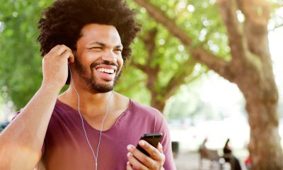 Man listening to music with headphones.