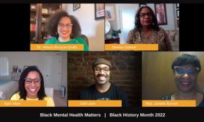 Faces of five people in an online discussion event