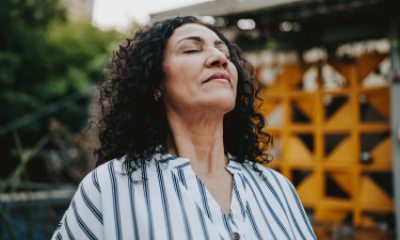 woman deep breathing 